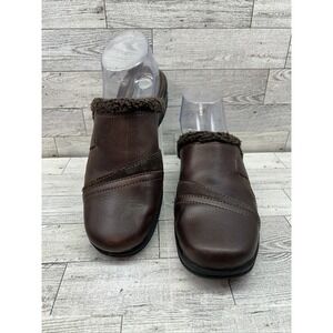 Womens Clarks Bendables Brown Fur Leather Slip-On Clogs Slides Mules Size 8